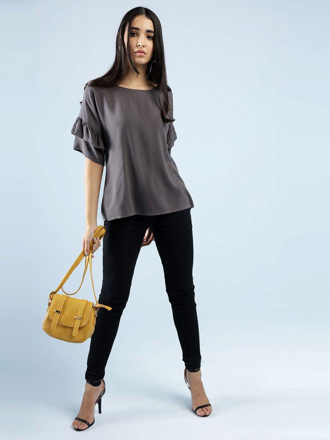 idk women grey solid top