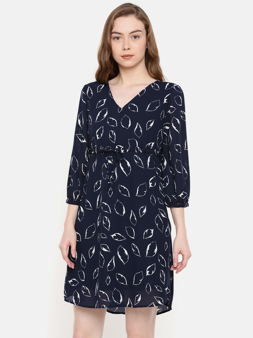 idk women navy blue printed a-line dress