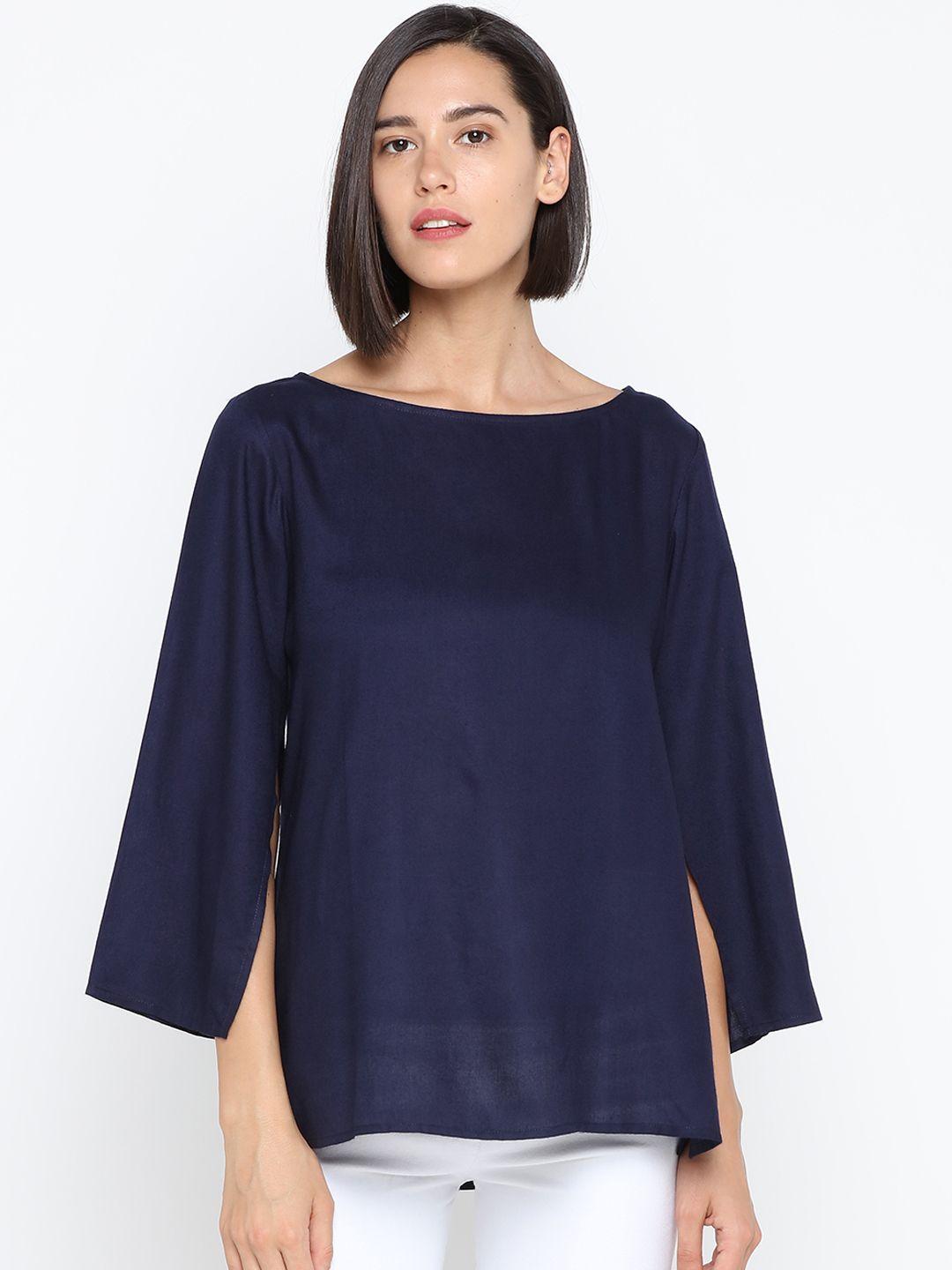 idk women navy blue solid top