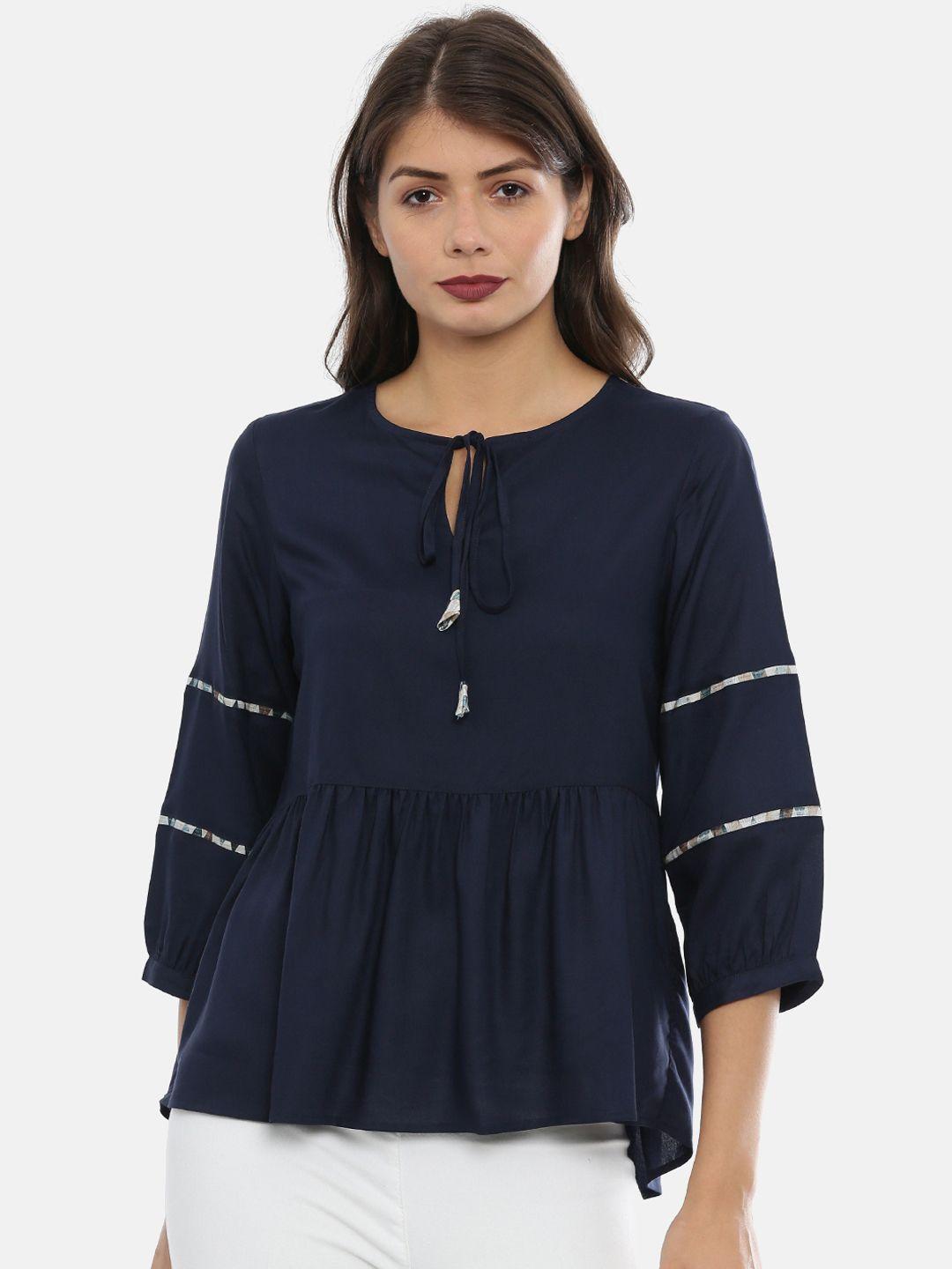 idk women navy blue solid top