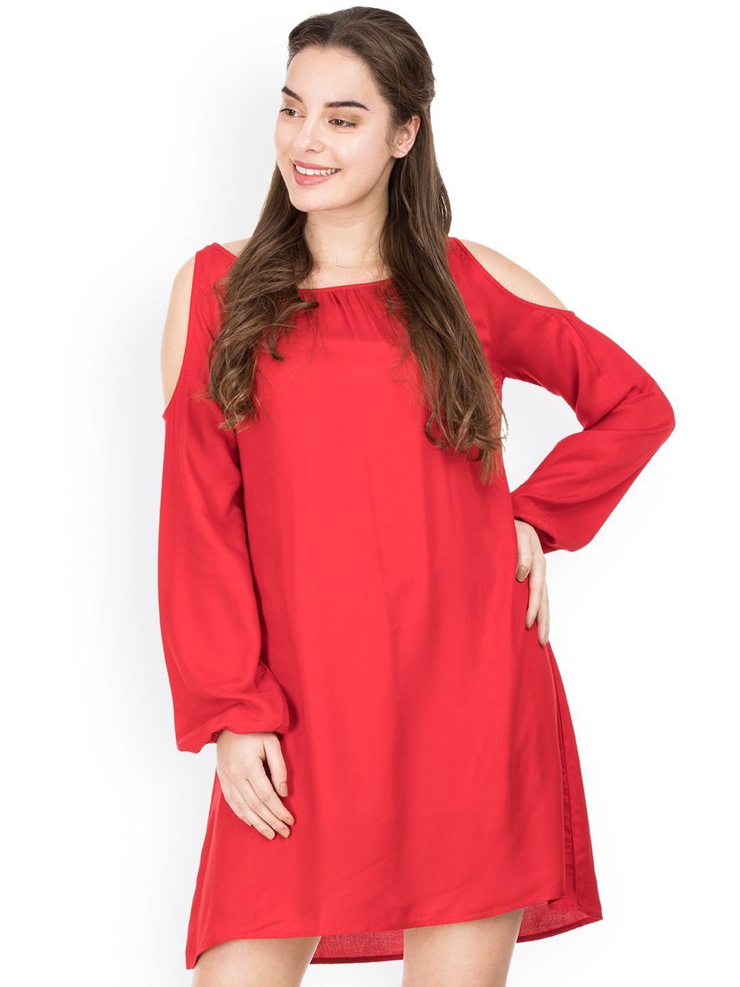 idk women red solid a-line dress