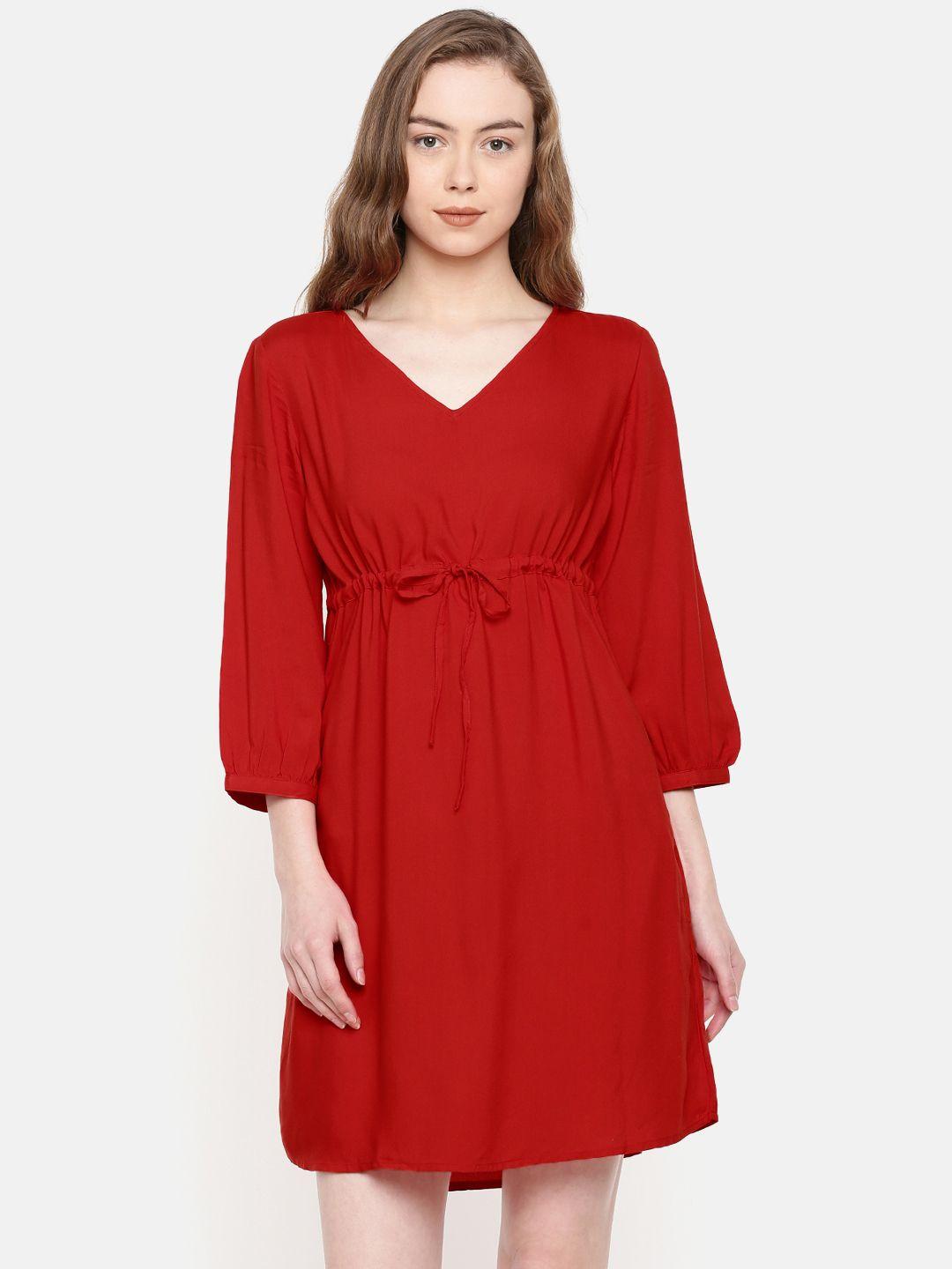 idk women red solid fit and flare dress