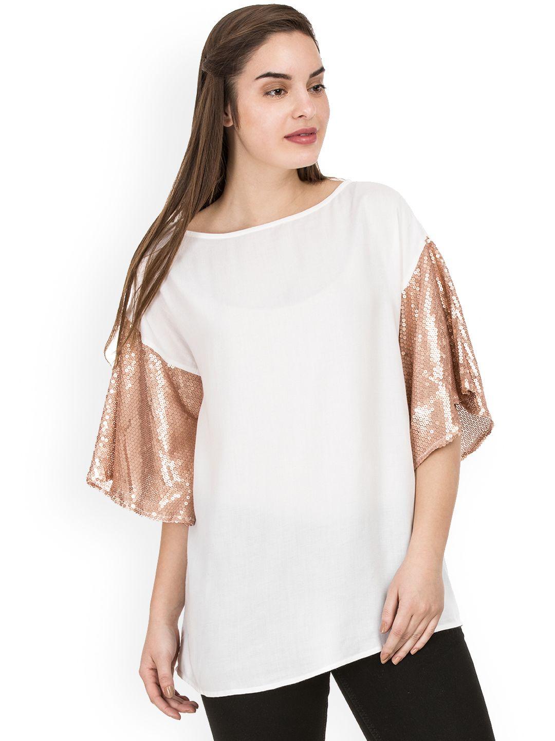 idk women white & gold-toned colourblocked boxy top