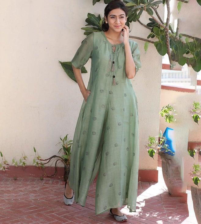 iha jade green chanderi jumpsuit