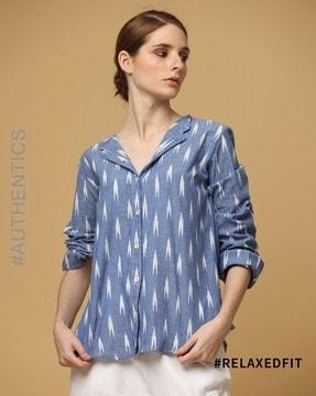 ikat band collar causal cotton top