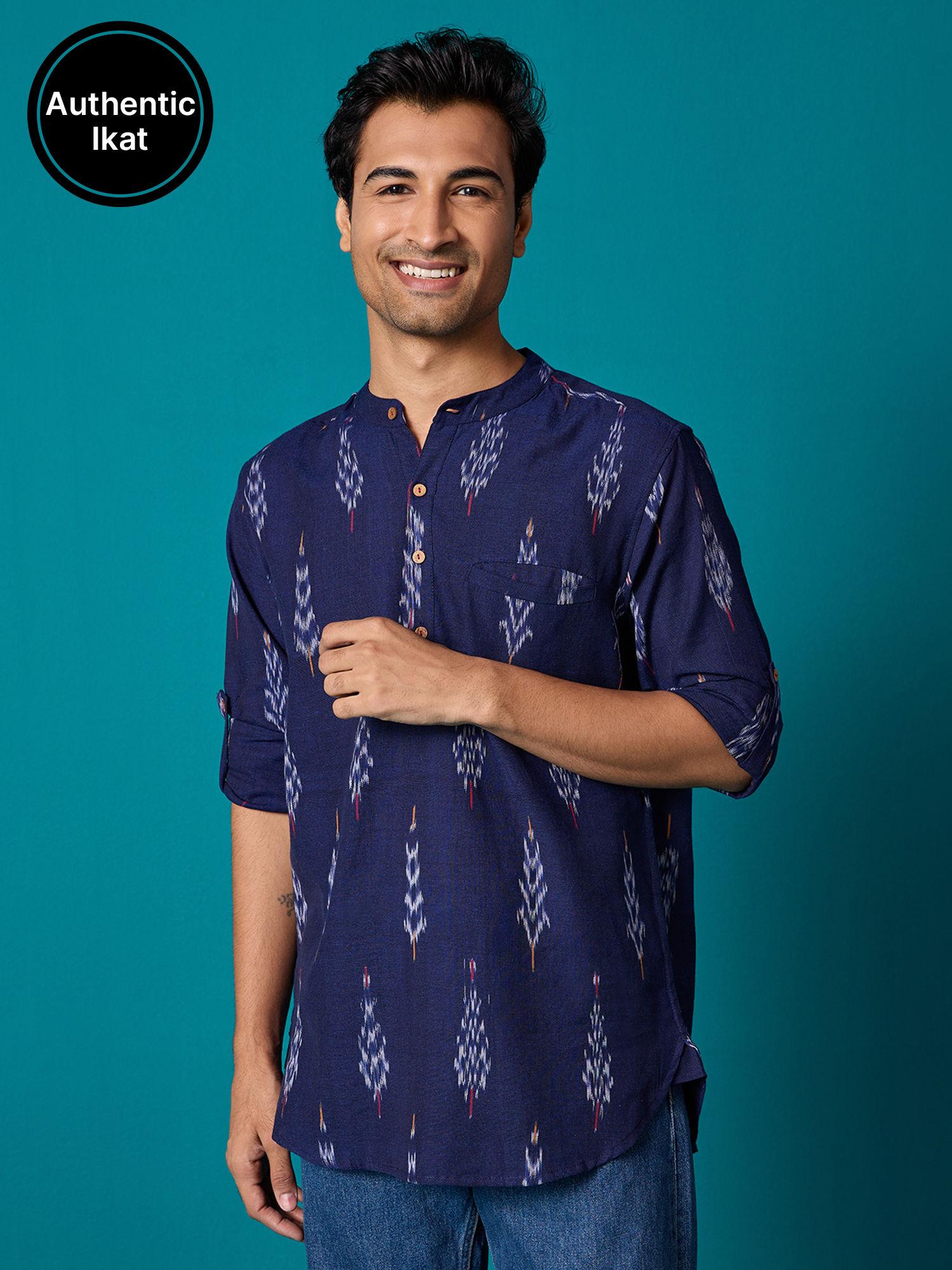 ikat blue cotton yarn dyed full sleeve shirt likmw22