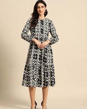 ikat fit and flare dress