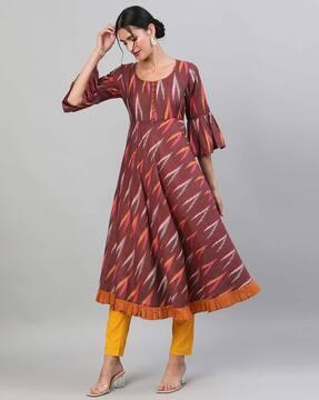 ikat handloom woven pattern flared anarkali