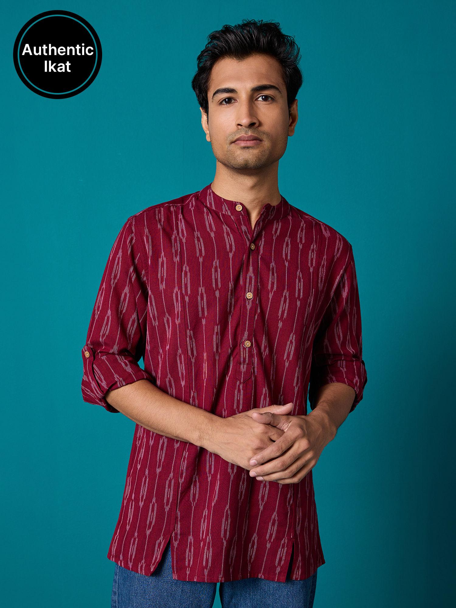 ikat maroon cotton yarn dyed full sleeve shirt likmw22