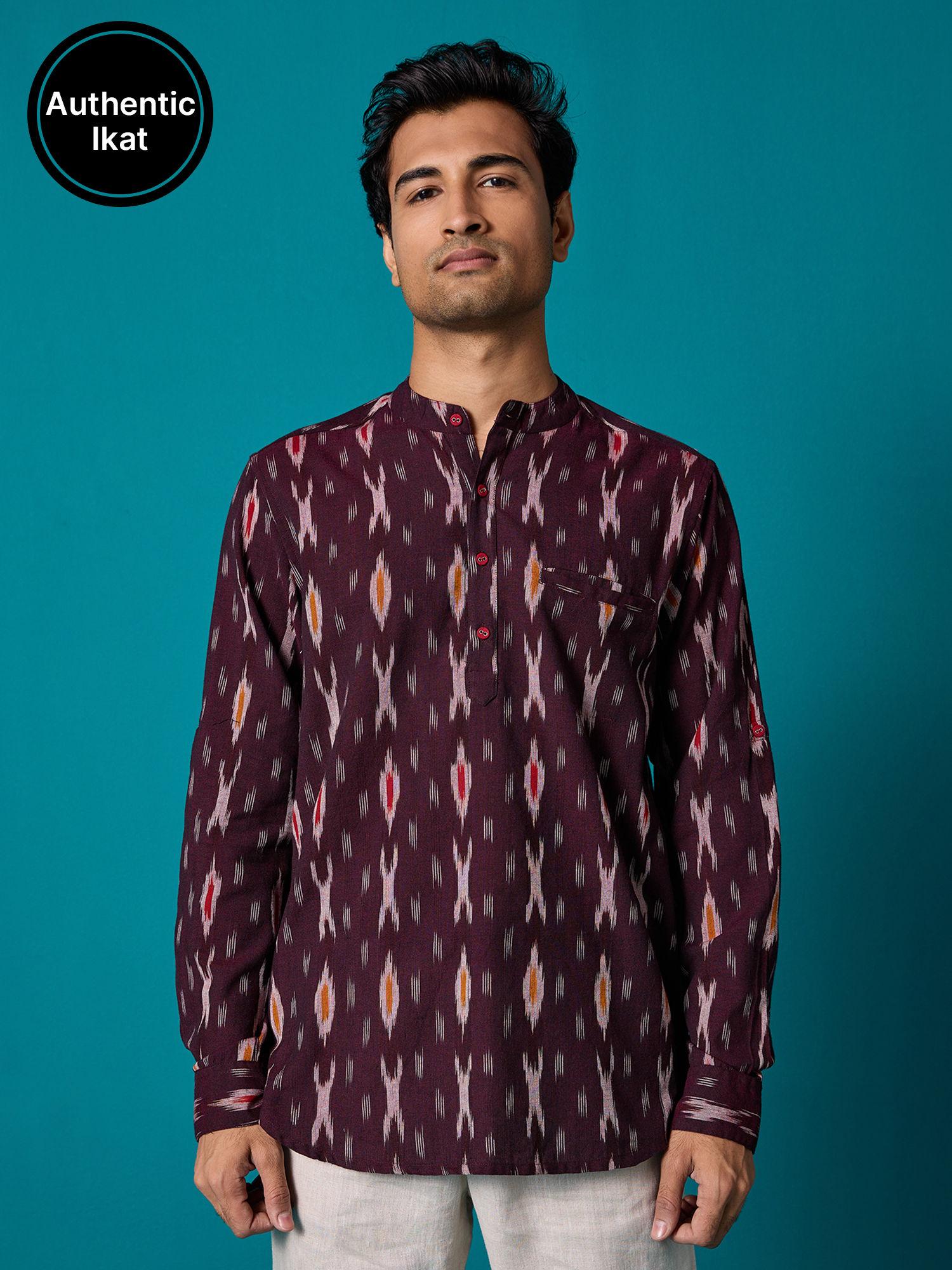 ikat maroon cotton yarn dyed full sleeve shirt likmw22