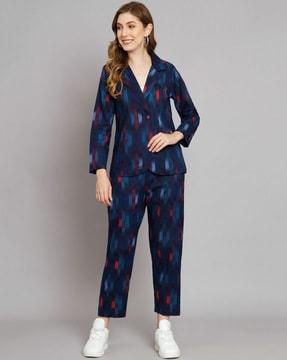 ikat print blazer & trousers set