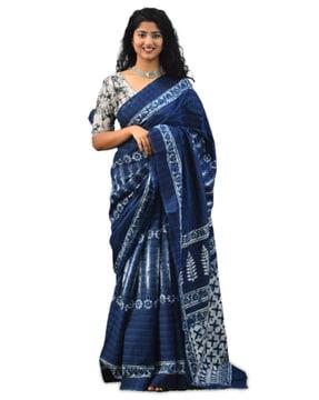 ikat print cotton saree with blouse piece