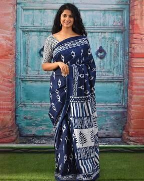 ikat print cotton saree with blouse piece