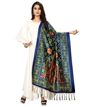 ikat print dupatta with tassels