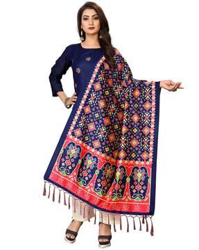 ikat print dupatta with tassels