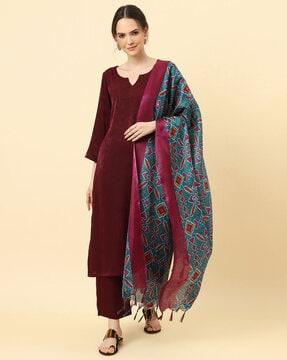 ikat print dupatta with tassels