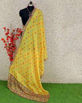 ikat print dupatta with tassels