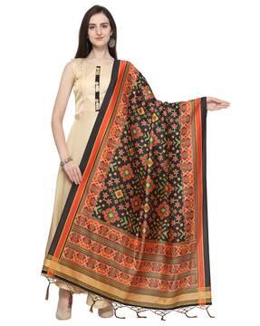 ikat print dupatta with tassels