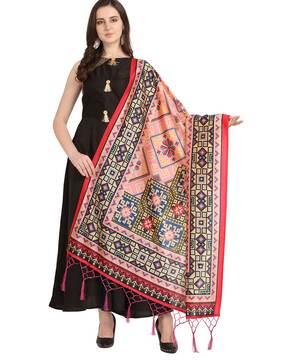 ikat print dupatta with tassels