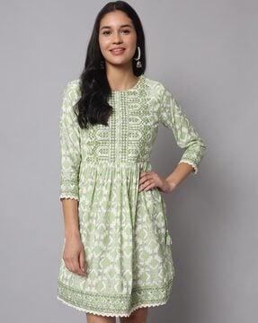 ikat print fit & flare dress