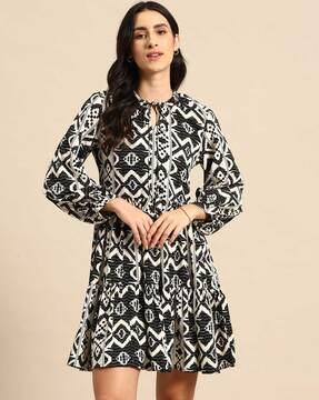 ikat print fit & flare dress