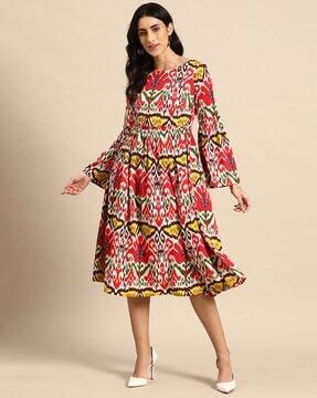 ikat print fit & flare dress