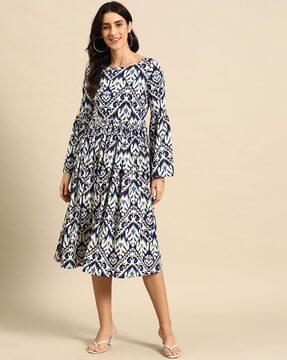 ikat print fit & flare dress