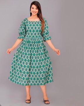 ikat print fit & flare dress