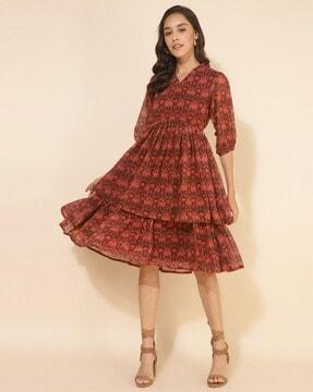 ikat print fit & flare dress