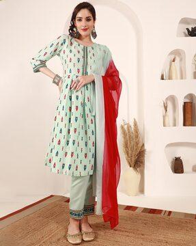 ikat print flared kurta set