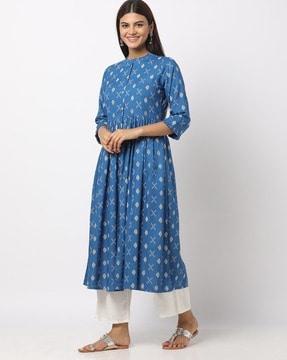 ikat print flared kurta