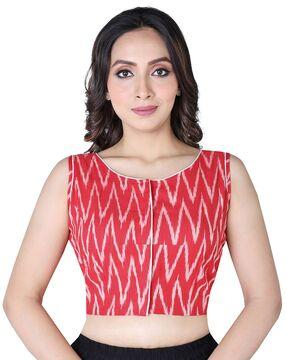 ikat print front-open blouse