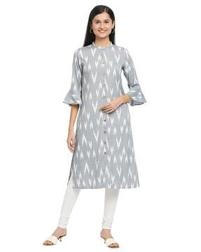 ikat print high-neck straight kurta