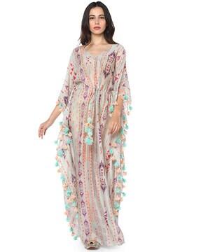 ikat print kaftan dress