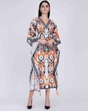 ikat print kaftan dress