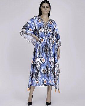 ikat print kaftan dress