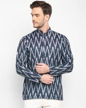 ikat print kurta mandarin collar