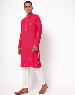 ikat print kurta with insert pocket