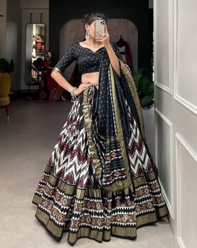 ikat print lehenga choli set with dupatta