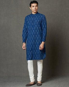 ikat print mandarin-collar kurta