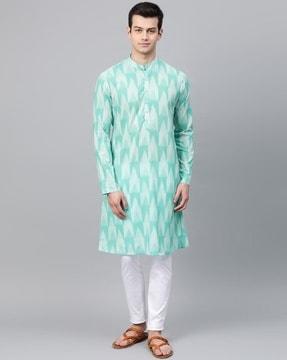 ikat print mandarin-collar long kurta