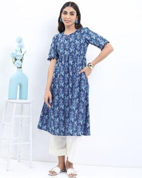 ikat print round-neck a-line kurta