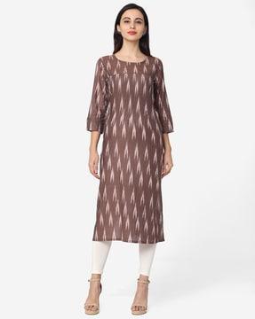 ikat print round-neck a-line kurta