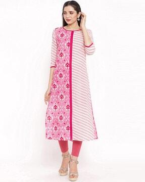 ikat print round-neck straight kurta