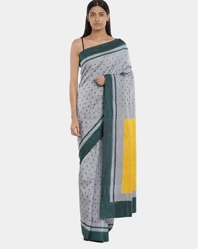 ikat print saree with contrast border