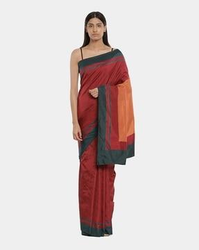 ikat print saree with contrast border