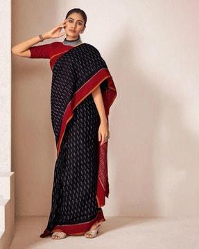 ikat print saree with contrast border
