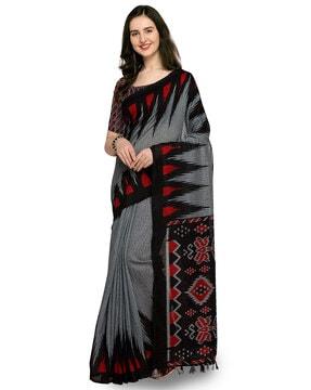 ikat print saree with contrast border