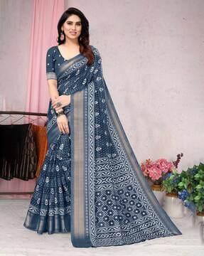 ikat print saree with contrast border