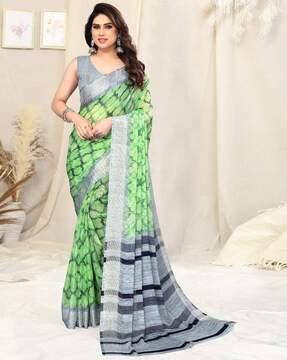 ikat print saree with contrast border